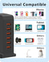 VPSUN USB Charger 6 Port 50W Multi USB Tower Charging Station for Multiple Devices, Black, for iPhone 15/14/14 Pro/14
