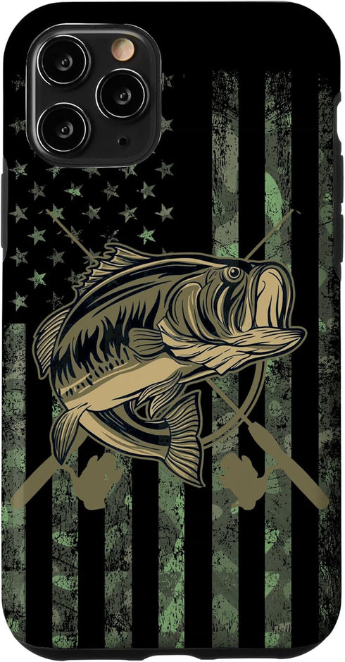 Camo American Flag Bass Fishing Gift, Love Fishing Fisherman Case for iPhone 11 Pro