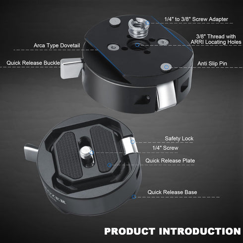 JF-Q2S Arca Type Camera Qucik Release Plate Kit, with Arca Swiss Peak Design Capture V3 Camera Clip,1/4" 3/8" Thread for Tripod Slider, Weighs 120g, Max Load 5kg