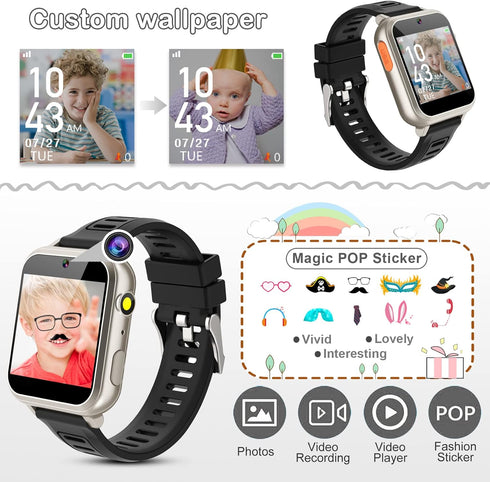 Phyulls Smart Watch for Kids, 24 Puzzle Games, Camera, Music, Alarm, Pedometer, Birthday Gift for 3-12 Year Olds