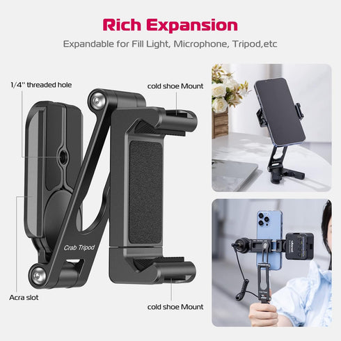 ULANZI Phone Tripod Mount with 2 Cold Shoes & Arca Port, HP004 Metal 360° Smartphone Tripod Adapter for iPhone, Cell