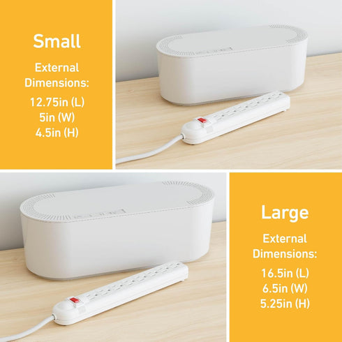 D-Line Cable Management Box, Power Strip Holder & Desk Cord Organizer, Small White Cover for Office Cords