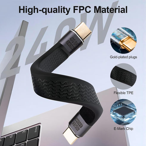Short USB 3.1 5inch Flat FPC USB Gen 2 USB-A Cable for External SSD, MacBook Pro/Air, iPad Pro, iPhone 15, Black