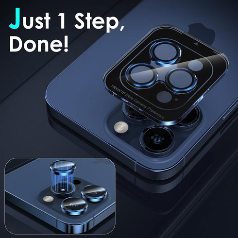 YWXTW Tempered Glass Camera Lens Protector for iPhone 15 Pro/Pro Max, Blue Titanium, Easy 1-Step Installation, Case