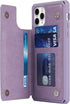 Cavor Card Holder Case for iPhone 11 Pro Max - PU Leather Shockproof Wallet with Credit Card Slots, Heart Purple