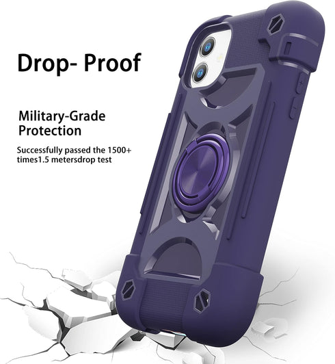 iPhone 11 Case 6.1" - Heavy-Duty Military Grade Cover with Ring Stand & 2 Pack Glass Screen Protectors, Magnetic Car