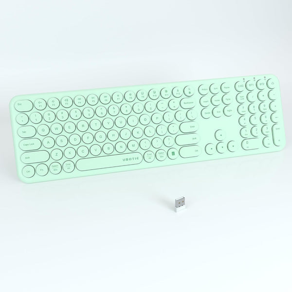 UBOTIE Wireless Green Keyboard, Bluetooth 2.4GHz Dual Mode Connection, Slim Quiet Round Keycaps, Full Size for PC MAC