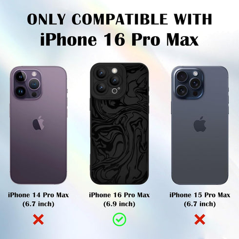 Newseego 16 16 for iPhone Pro Max Case, Cute Cool Black Marble Pattern Design Case for Women Girls Men Soft Slim TPU