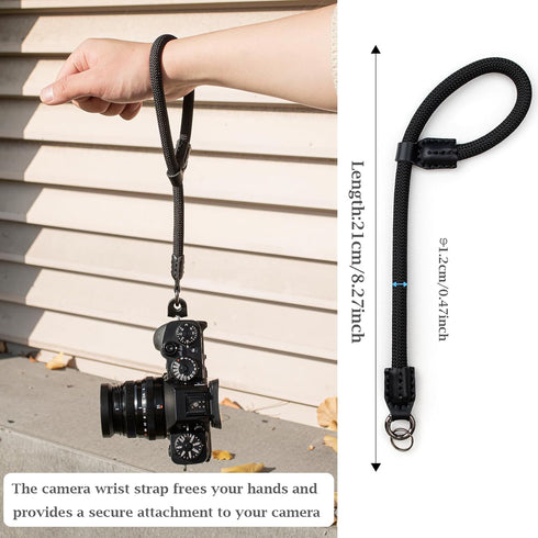 Rope Camera Wrist Strap,Camera Hand Strap Compatible with A6400 A6000 A7 IV,for Fujifilm X100V for Nikon Zf Z30 for Canon EOS R6 R7 R8 R10 Camera Wrist Straps for dslr - Black