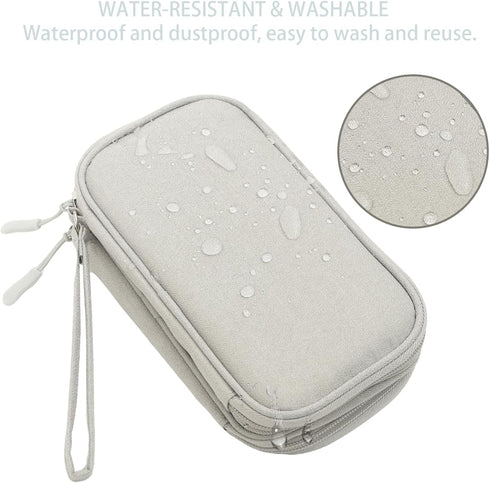 Travel Organizer Pouch - Portable Waterproof Double Layers Storage Bag for Electronic Accessories, Light Grey, Large