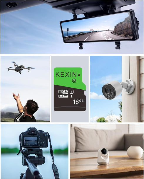 KEXIN 16GB Micro SD Card 10 Pack with SD Adapter, microSDHC UHS-I C10 U1 Full HD High Speed TF Card for Smartphone