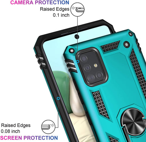 LUMARKE Galaxy A51 4G Case with Screen Protector, Military Grade Protective Phone Cover with Magnetic Ring Kickstand,