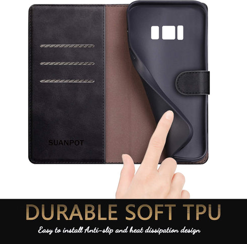 SUANPOT Samsung Galaxy S8+ /S8 Plus 6.2 inch Leather Wallet Case with RFID Blocking, Flip Folio Book Cover