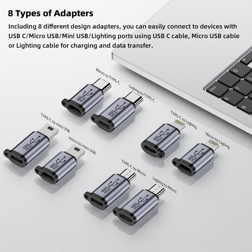USB C/Lightning to Micro USB Adapter, Type C/Micro USB Female to Lightning Male Converter, 8 Pack Micro USB/Lighting to