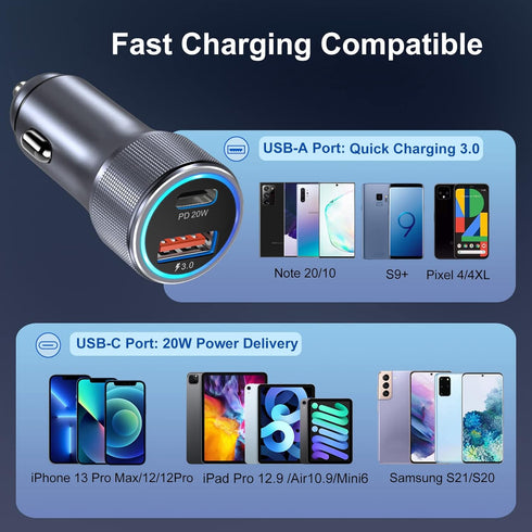Bangfun 5 Pack USB C Car Charger, 36W Dual USB Adapter Fast Charge PD&QC 3.0 Compatible with iPhone 15/14/13/12/11 Pro