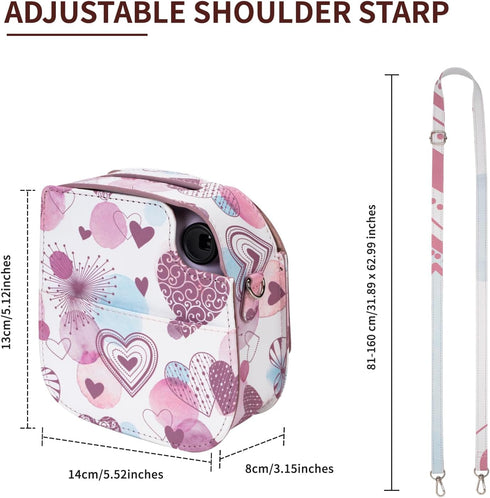 molshine Premium Protective Case Compatible with Fujifilm Instax Mini 12 11 9 8 Instant Camera, Portable Travel Storage Protector with Photos Pocket & Adjustable Shoulder Strap (Love)