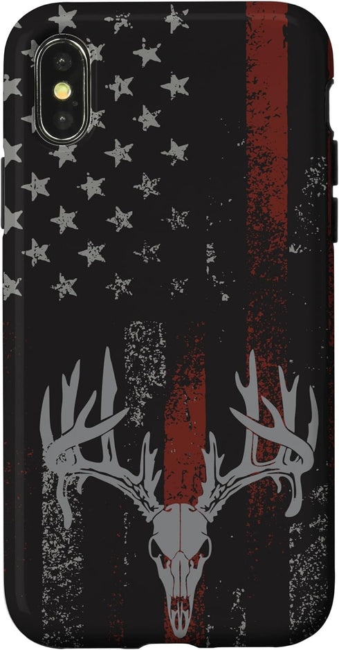 iPhone X/XS Case, American Flag Whitetail Deer Buck Hunting USA FLAG Hunter