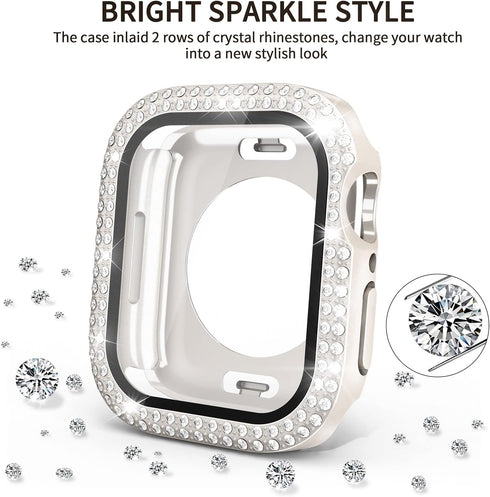 2 in 1 Waterproof Bling Case for Apple Watch, 40mm Screen Protector SE Series 6/5/4, Women Glitter Diamond Bumper