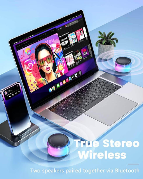 LENRUE Portable Bluetooth Speakers with Colorful Lights, Loud Sound, Mini Wireless Speaker for Kids, Teens, Women