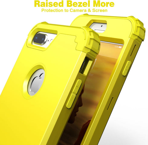 IDweel Yellow iPhone 8 Plus & 7 Plus Case, 3-in-1 Shockproof Hybrid with Screen Protector, Hard PC & Soft Silicone