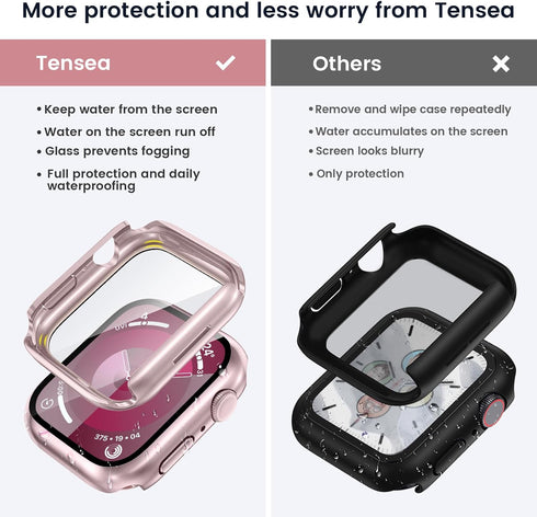 Tensea for Waterproof Apple Watch Screen Protector Case Series 9 8 7 41mm Accessories, iWatch Protective PC Face Cover Built-in Tempered Glass Film, Sweatproof Bumper for Women Men, 41 mm