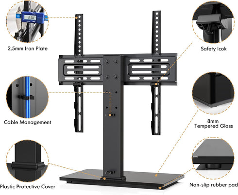 FITUEYES 27-55 inch Universal TV Mount Stand Table Top TV Stand for TVS Height Adjustable TV Stand Mount, Glass Base