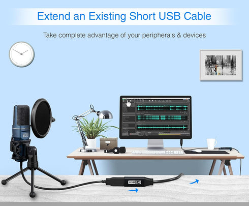 (15FT/5M, USB2.0 BlueRigger USB Extension Cable Long Active Extender, Male to Female Repeater, Data Transfer Cord)