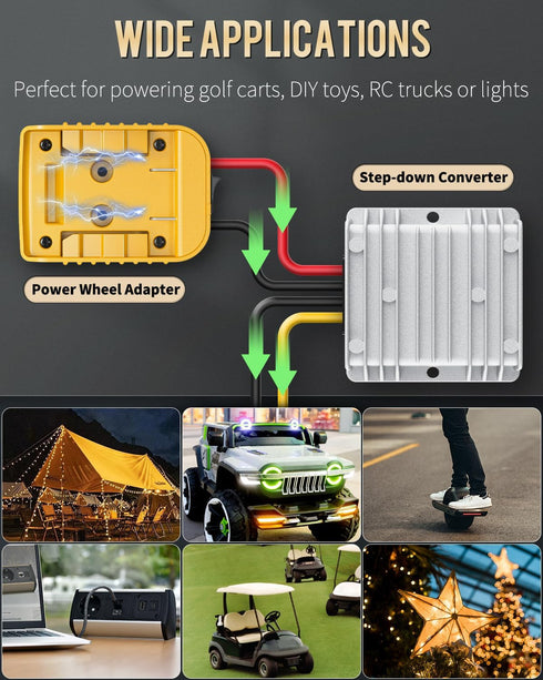 Vibit 20 V to 12 V Step-Down Converter for Dewalt Battery, 180 W Buck Regulator for Golf Cart, RC Car, Truck, DIY (with