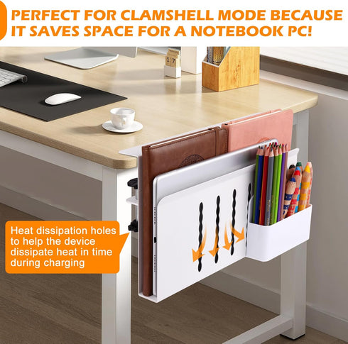 Desk Side Storage, Under Desk Laptop Mount, Table Side Hanging File Organizer, No Drill Clamp On Cable Management Tray