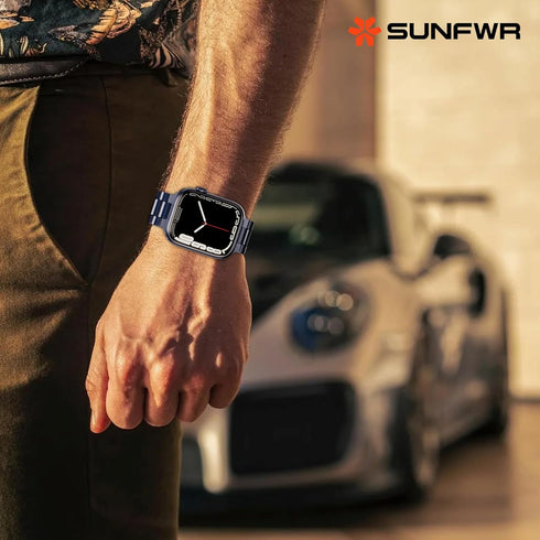 SUNFWR Stainless Steel Watch Band, Dark Blue 42mm/44mm for Apple Watch Series 9/8/7/6/5/4/3/2/1/SE, Adjustable