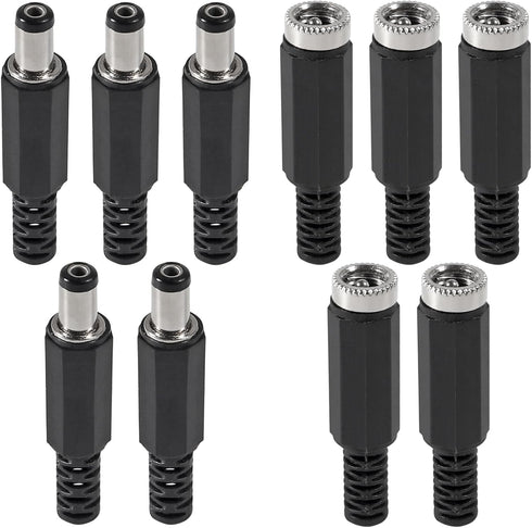 5Pcs Replacement Male Plug Power Supply Ends DC 5.5x2.1mm with 5Pcs 5.5x2.1mm DC Female Jack Solder Type DIY DC Barrel Connector Power Supply Socket Jack Connector Adapter for Power Cable Repair