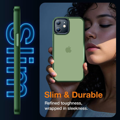 iPhone 12 Pro Case, Shockproof Military Grade Protection, Slim Translucent Hard Back, Frosted Green, 6.1'' Case.