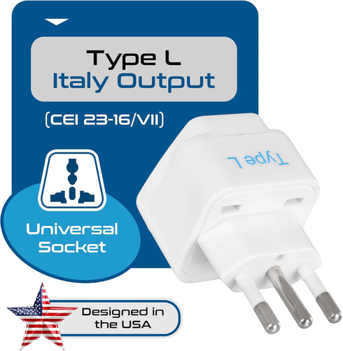Ceptics Italy Power Adapter, Type L Plug, Universal Travel Adapter for Chile, Italy, 3 Pack