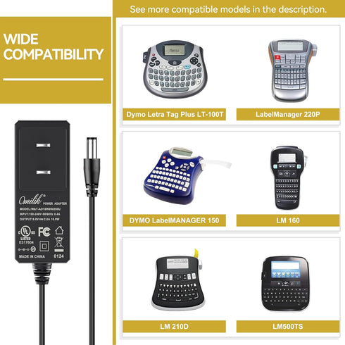9V AC DC Adapter Compatible with DYMO LabelManager 220P 150 LM500TS Charger, Replacement for Multiple Label Makers
