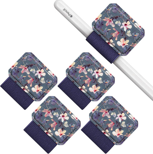 Fintie 4 Pack Pen Loop Holder for Apple Pencil Pro, USB-C Apple Pencil & Stylus Pens, Elastic Leather Sleeve (Blooming