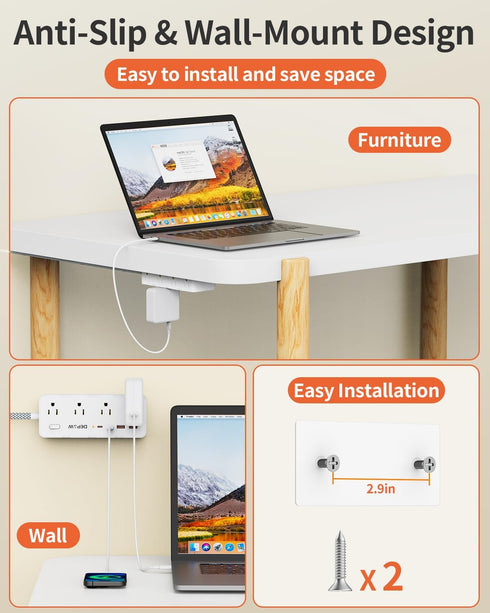 Power Strip Surge Protector, 5FT Braided Extension Cord with 8 AC Outlets and 4 USB Ports for Home Office