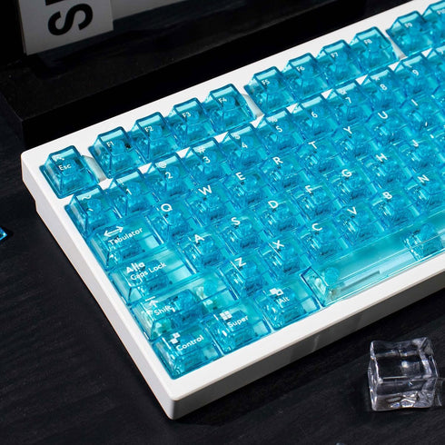 mintcaps Crystal Clear Keyboard Keycaps, Transparent PC Cherry Profile Blue Keycap Set for MX Switches