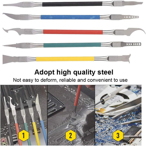 5pcs Dual Ends Metal Spudger Set, Professional Pry Opening Tools, Mainboard Chip Disassemble Kit for Mobile Phone