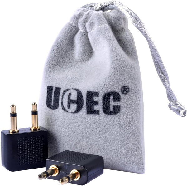 UCEC Airplane Headphone Adapter, 3.5mm Golden Plated Airline Headphone Adapter for in-Flight Entertainment, 2 Pack