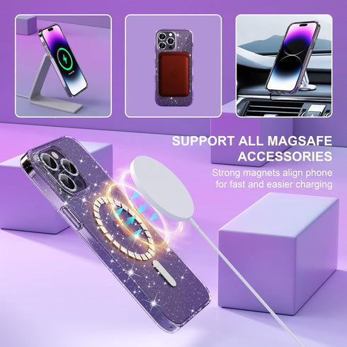 Choiche Magnetic Case for iPhone 14 Pro Max, Women Clear Glitter Bling Case, Compatible MagSafe