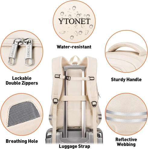 Ytonet Gym Backpack for Men and Women, Travel Bag with Shoe Compartment, USB Charging, Beige