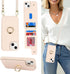 iPhone 14 Case with Card Holder for Women, Phone Case with Strap, Crossbody Lanyard, Ring Stand, Snap Clasp, Cute