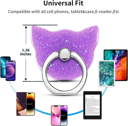 Bling Glitter Phone Grip, Cat Cell Phone Ring Holder Stand Purple for Women, Compatible with Smartphone and Tablet