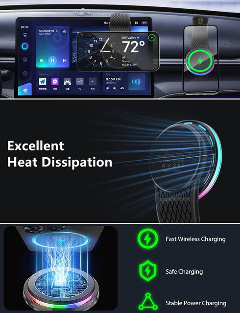 DIY Flexible Dashboard Magnetic Wireless Car Charger for MagSafe, 15W Fast Charging, Magnetic Car Phone Holder Mount