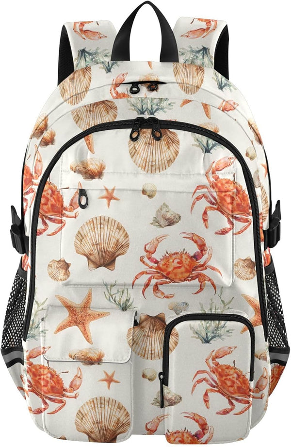 ALAZA School Backpack for Teen Girls Boys Coastal Ocean Crab Shell Kids
