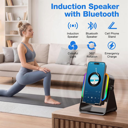 TARKARI 5 1 360 Wireless Induction Speaker, in Bluetooth Speaker, Emergency Charging Rotation Cell Phone Stand