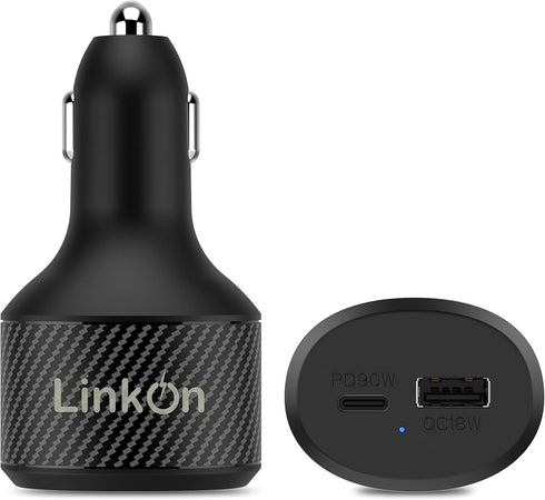 LinkOn 112W USB C Car Charger with 90W PD3.0 and 18W QC3.0 Ports for MacBook, Dell XPS, iPhone, and More