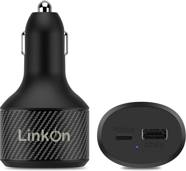 LinkOn 112W USB C Car Charger with 90W PD3.0 and 18W QC3.0 Ports for MacBook, Dell XPS, iPhone, and More