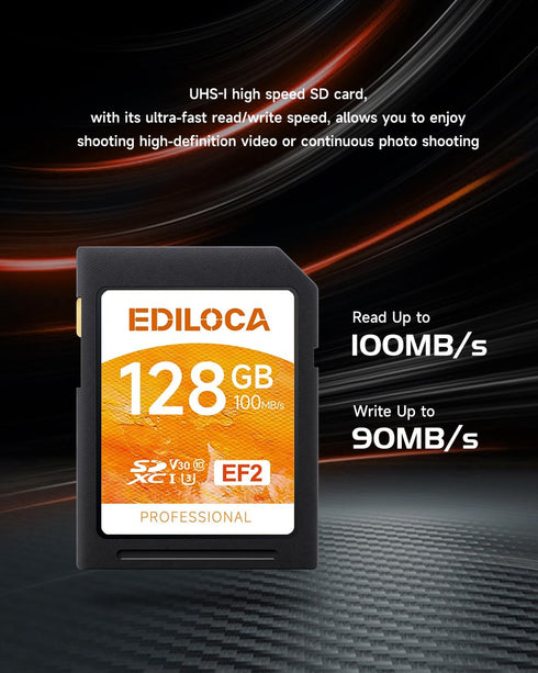 Ediloca 128GB 2 Pack 90/20MB/s, C10, U1, V10, 4K 128GB, EF2-2PCS UHS-I SD Card UHS-I Memory Card Fast Storage