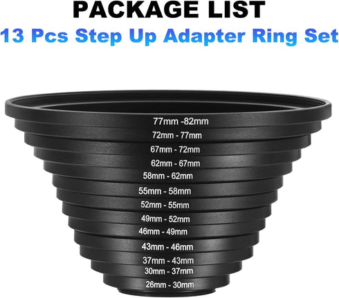 PATIKIL 13pcs Step Up Ring, Camera Lens Filter Adapter Ring Aluminum Filter Ring Adapter Set for Camera Lens Hood, 72-77MM, 77-82MM